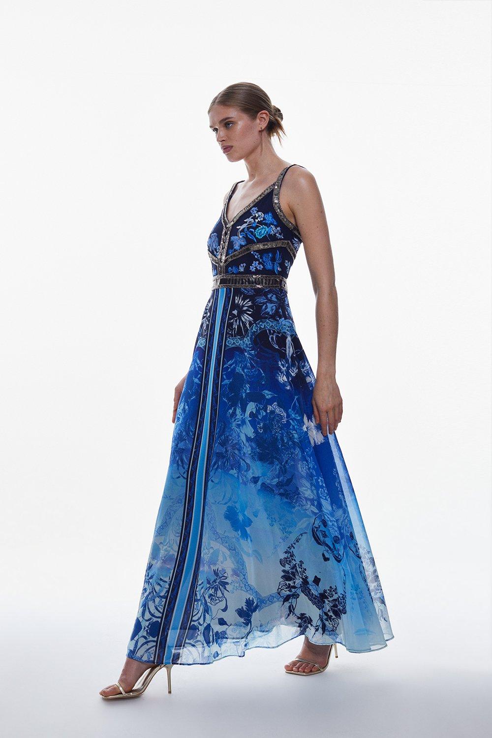 Beaded Embellished Woven Maxi Dress | Karen Millen