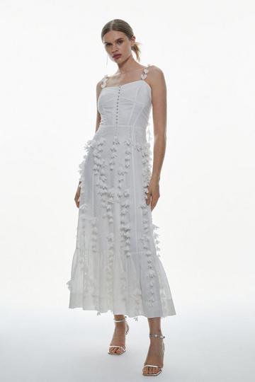 Floral Applique Strappy Woven Maxi Dress white