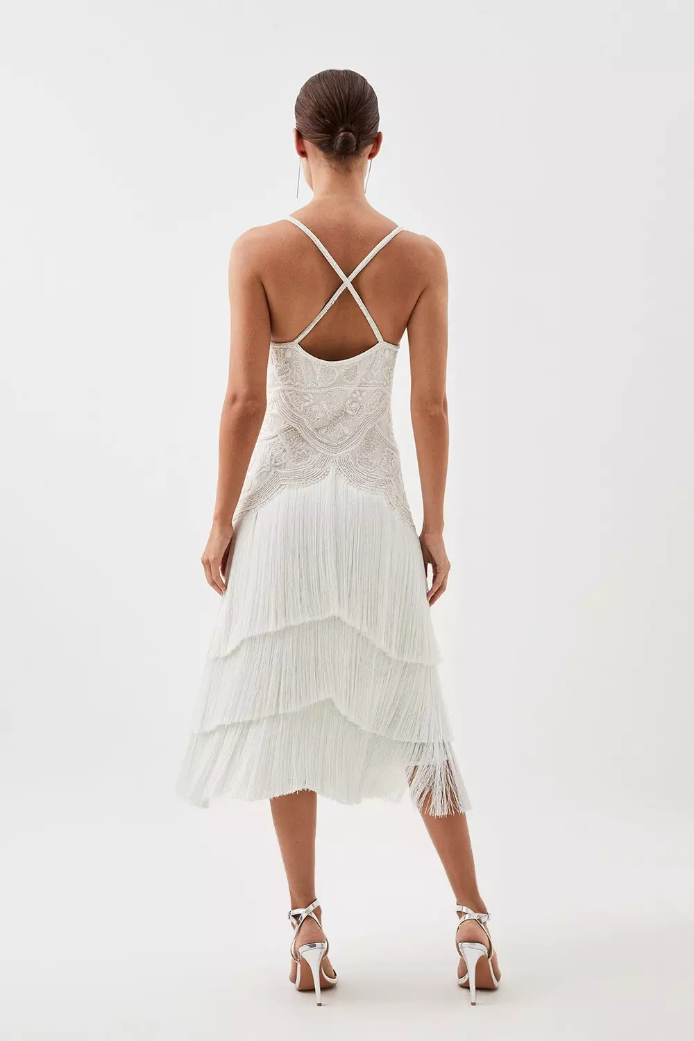 White tassel outlet halterneck midi dress