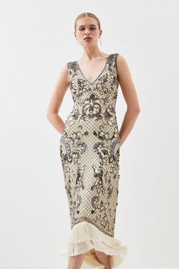 Silver Pu Leather Sequin Woven Deep V Maxi Dress