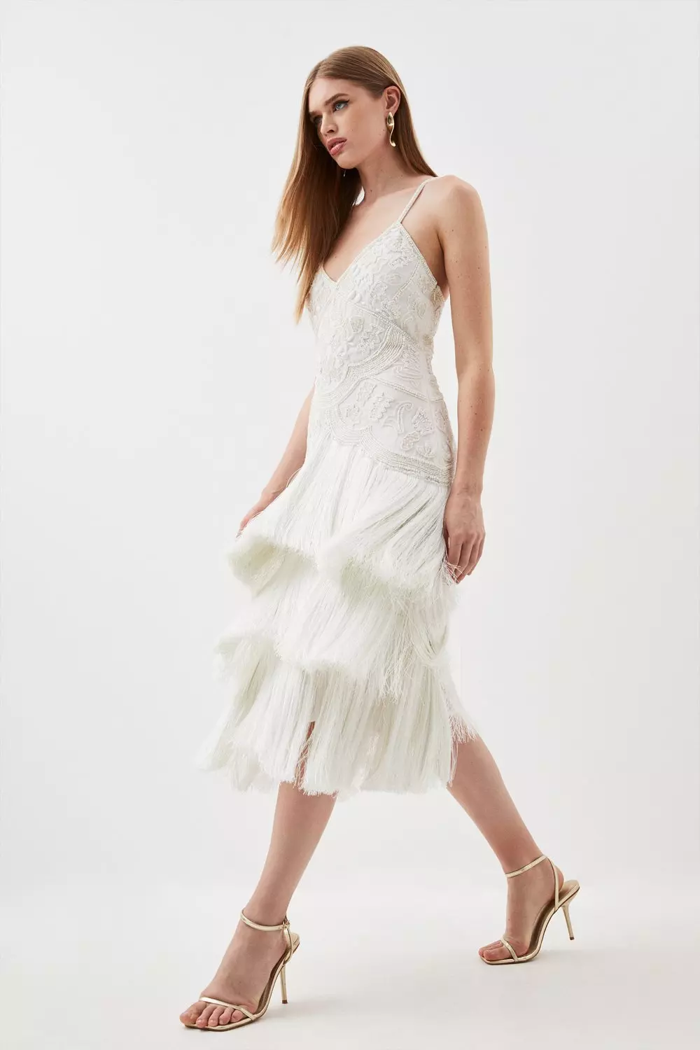 Fringe Sequin Bandeau Midi Dress | Karen Millen