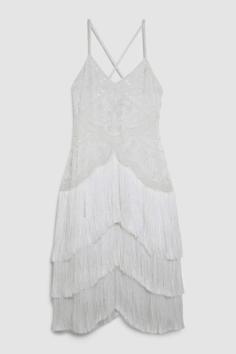 White Sequin Fringe Sleeveless Mini Dress | Womens | Large (Available in M, XL) | 100% Polyester | Lulus | Some Stretch