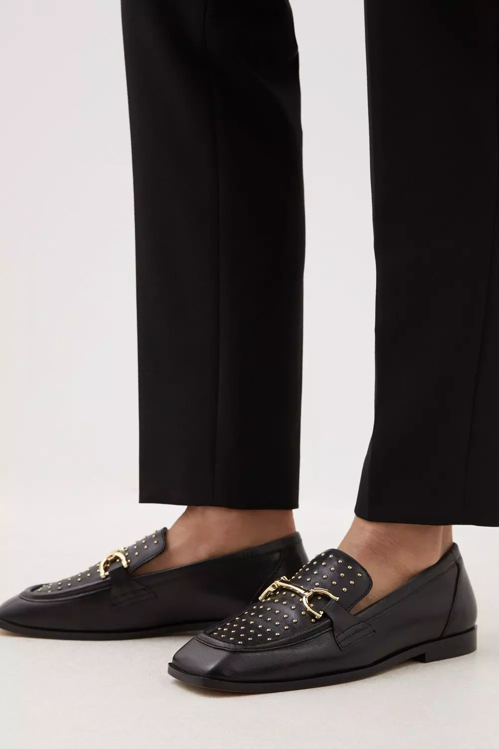 Leather Studded Square Toe Loafer | Karen Millen