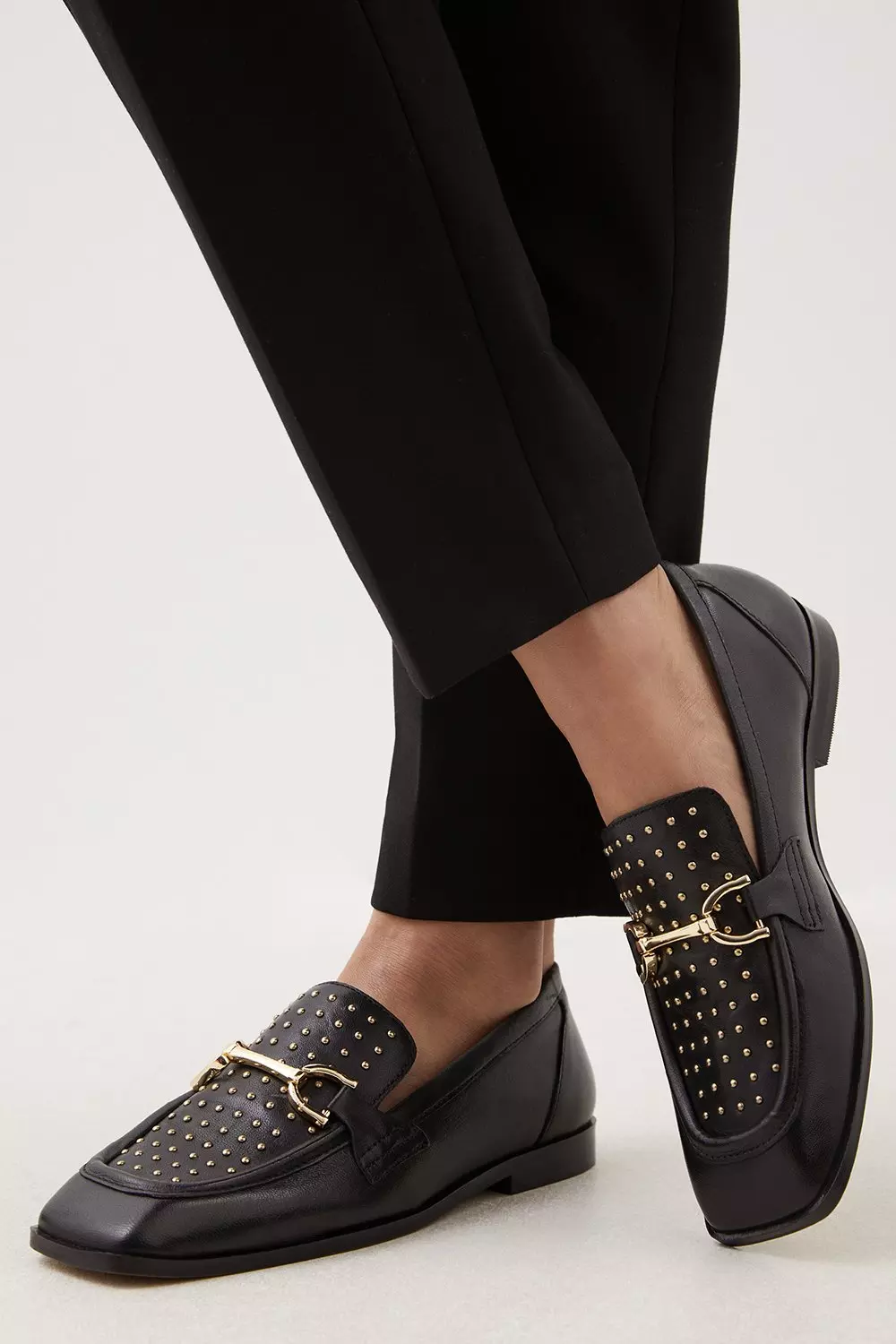 Leather Studded Square Toe Loafer | Karen Millen