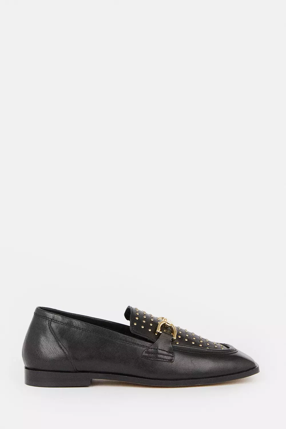 Leather Studded Square Toe Loafer Karen Millen