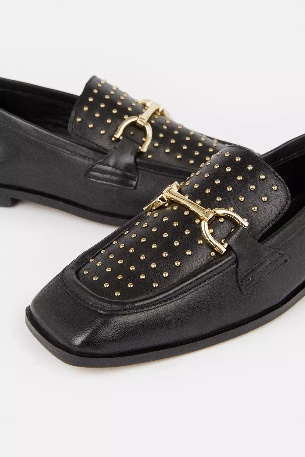 Leather Studded Square Toe Loafer Karen Millen