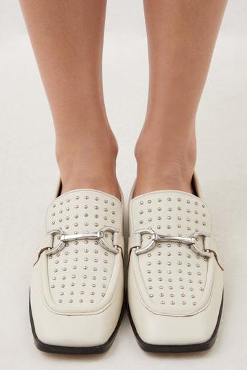 Leather Studded Square Toe Loafer cream