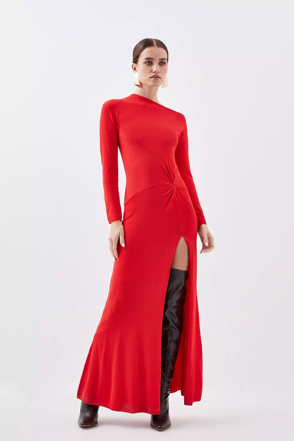 Merino Wool Silk Cuff Maxi Knit Dress | Karen Millen