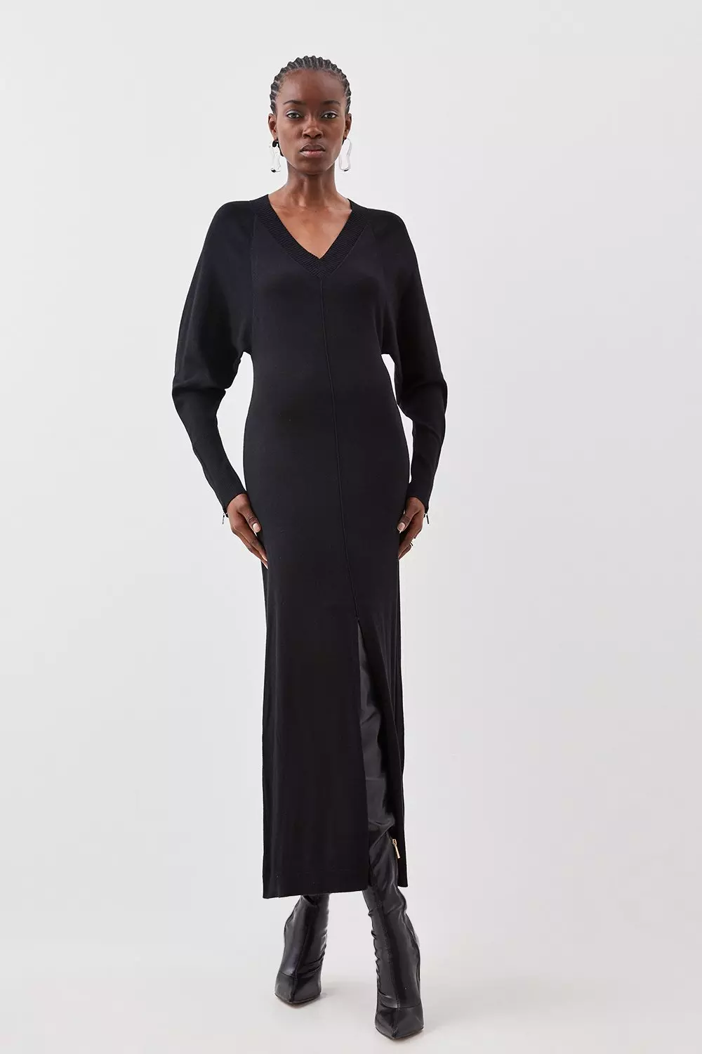 Fitted long clearance sleeve maxi dress