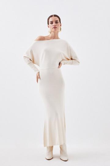 Petite Viscose Blend Asymmetric Knitted Midaxi Dress ivory