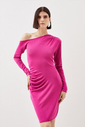 Viscose Blend Drop Shoulder Knitted Mini Dress magenta