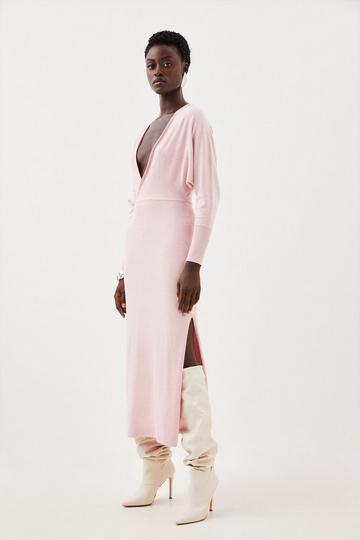 Viscose Blend Batwing Knitted Midi Dress soft pink