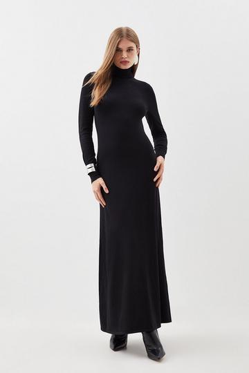 Black Viscose Blend High Neck Knitted Maxi Dress