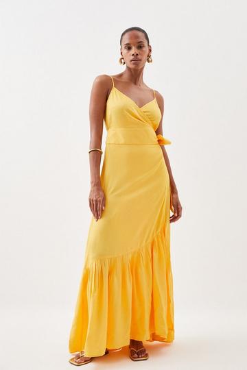 Strappy Tie Waisted Beach Woven Maxi Dress marigold
