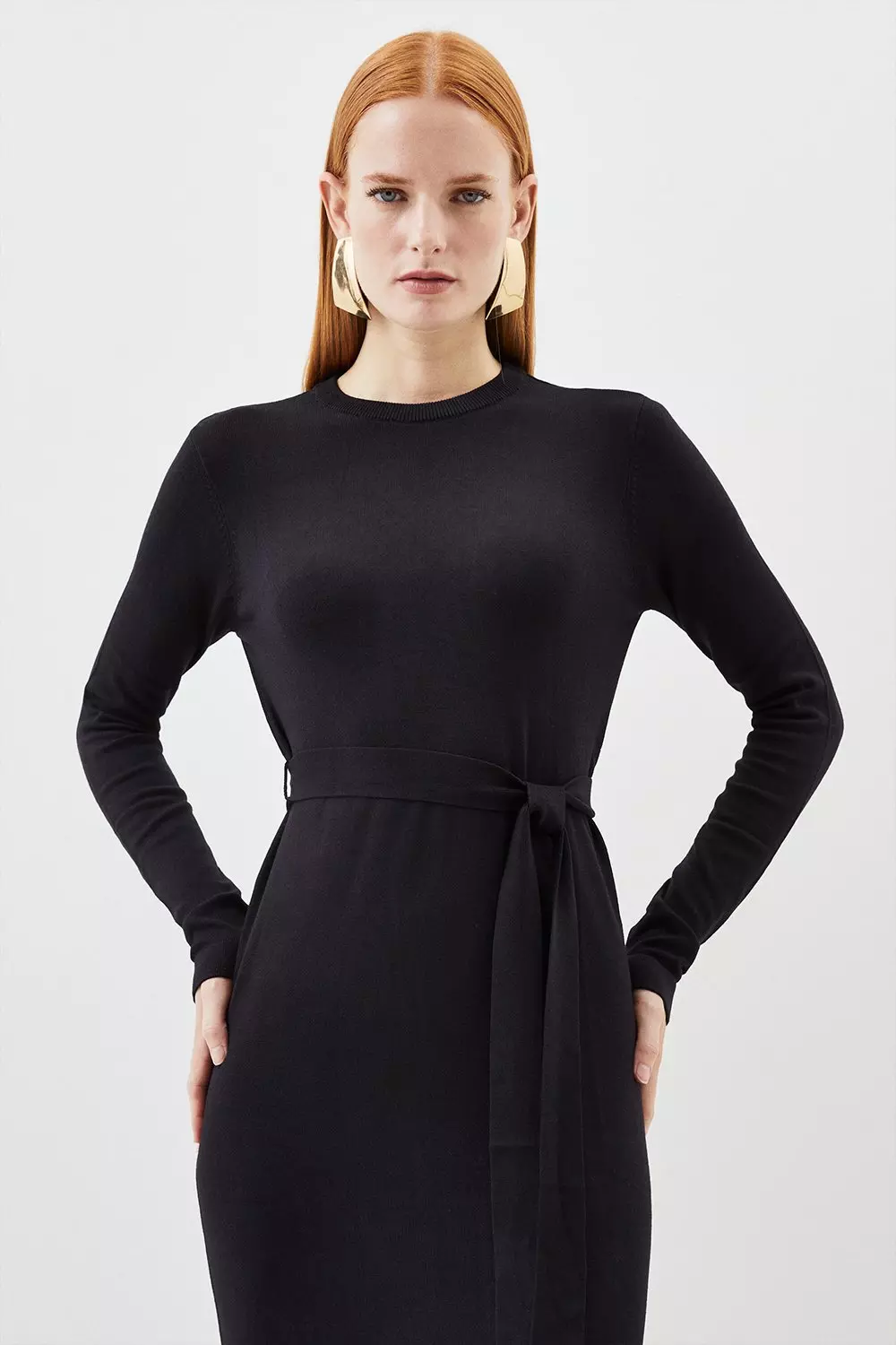 Viscose Blend Belted Knitted Midi Dress | Karen Millen