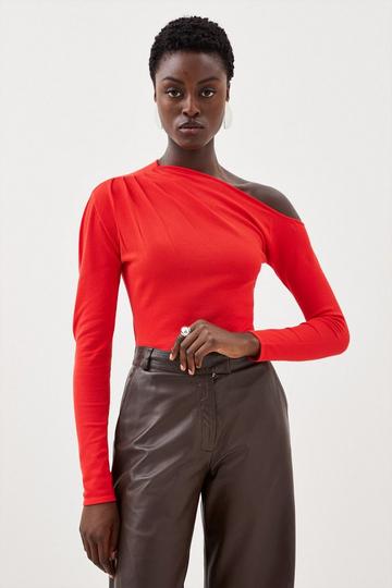 Red Viscose Blend Asymmetric Sweater