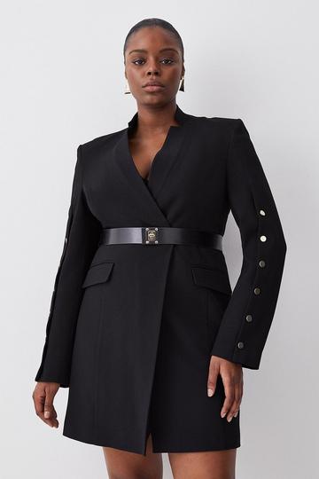 Black Plus Size Structured Crepe Belted Blazer Dress