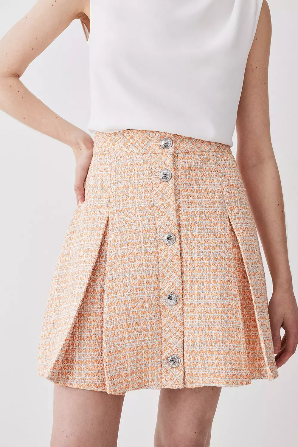 Tweed Pleated Mini Skirt Karen Millen