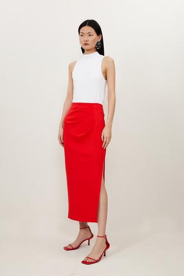 Red Leather Panelled Pencil Skirt