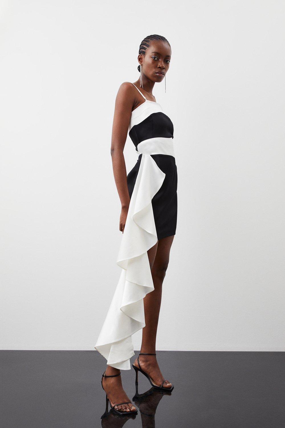 Black and white strapless hot sale dress