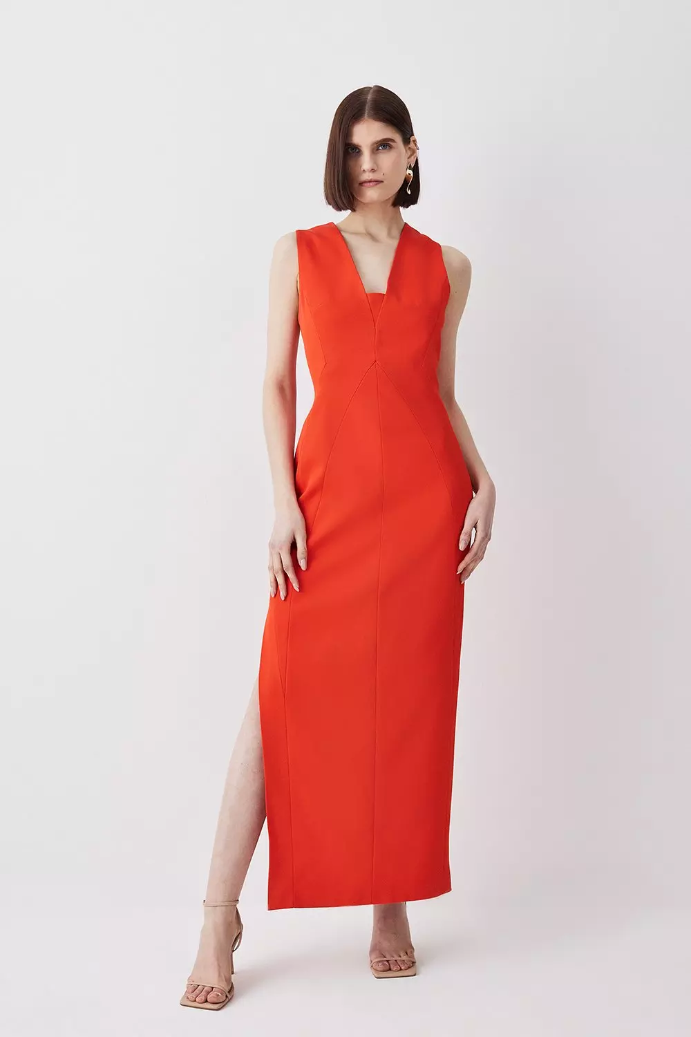 Italian Structured Rib Satin Contrast Panel Midi Dress Karen Millen