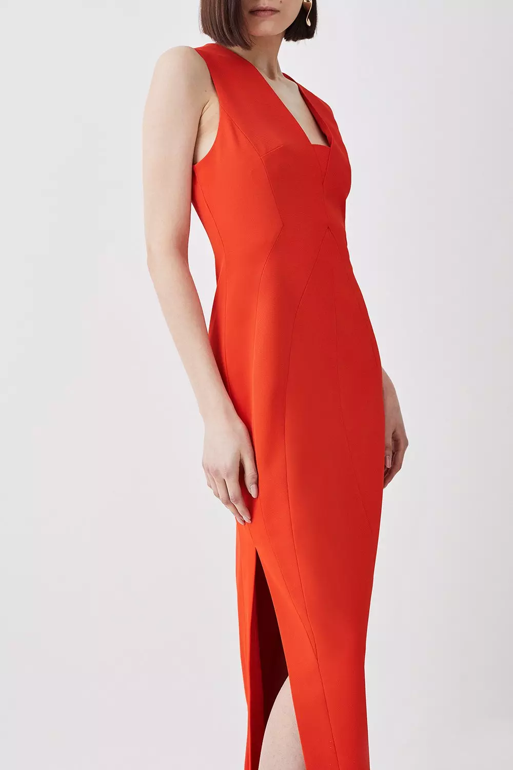 Italian Structured Rib & Satin Contrast Panel Midi Dress | Karen