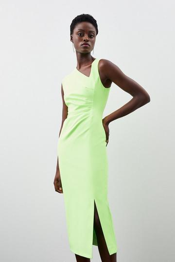 Tailored Ruched Detail Split Front Midi Dress lime