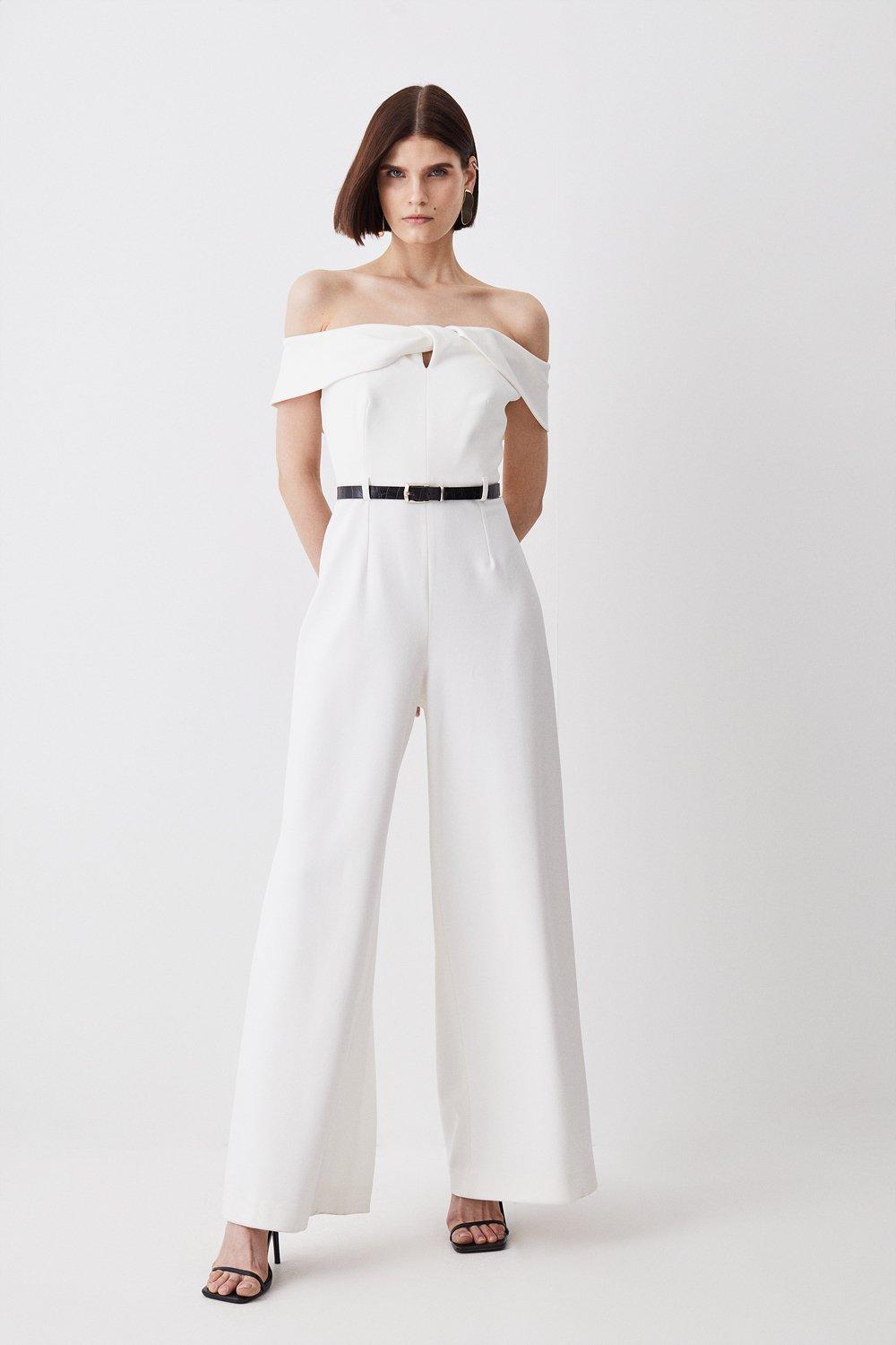 Cuffed Off-the-Shoulder Stretch Crepe Jumpsuit