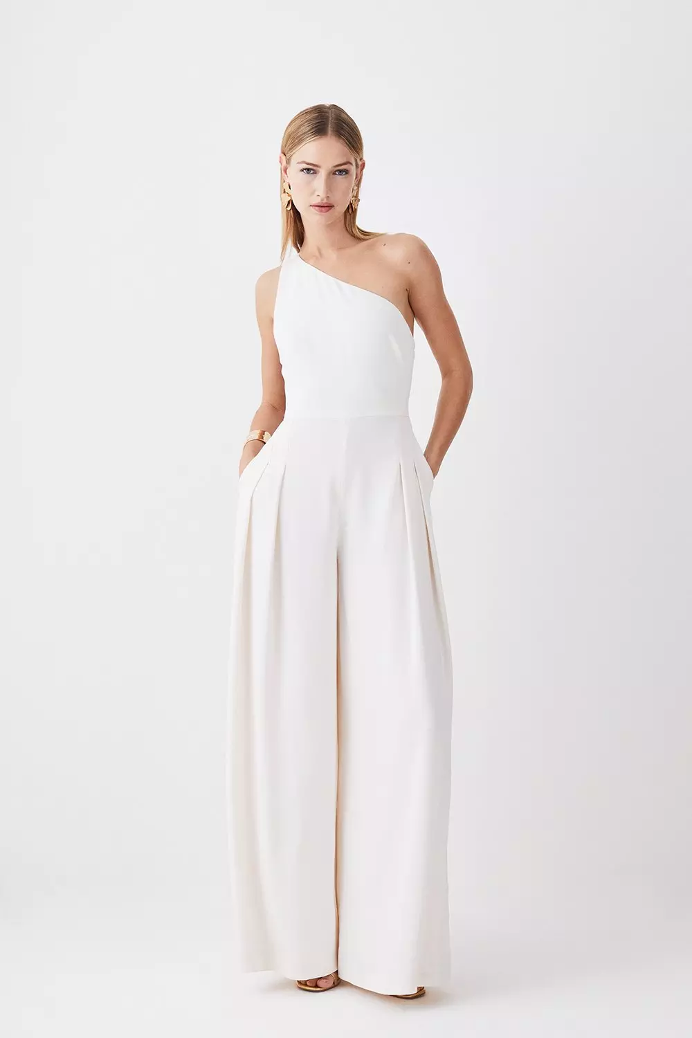 Compact Stretch Tux Bandeau Wide Leg Jumpsuit | Karen Millen