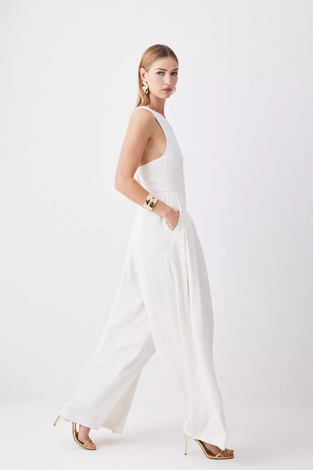 ASOS DESIGN sleeveless minimal maxi jumpsuit in ivory