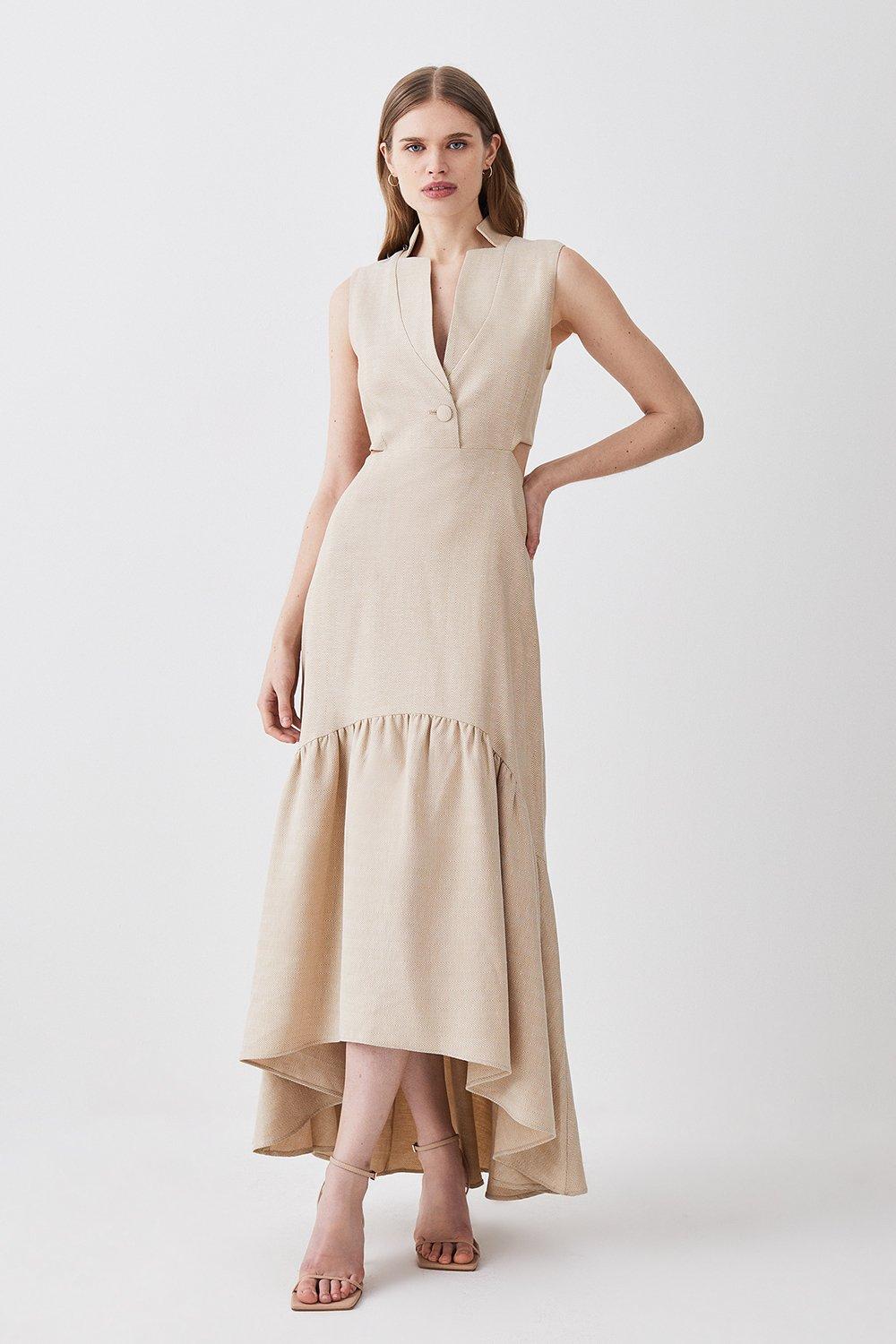 MILAHN NATURAL LINEN MIDI DRESS