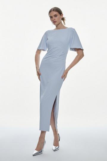 Grey Tall Premium Crepe Flare Sleeve Midi Dress
