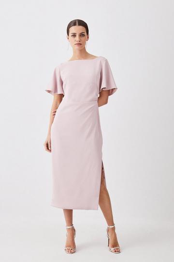 Petite Premium Crepe Flare Sleeve Midi Dress blush