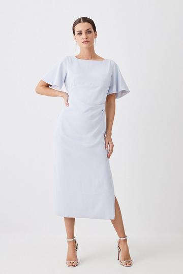 Grey Petite Premium Crepe Flare Sleeve Midi Dress