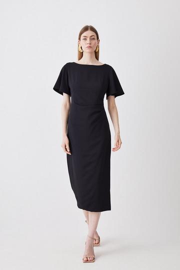 Premium Crepe Flare Sleeve Midi Dress black
