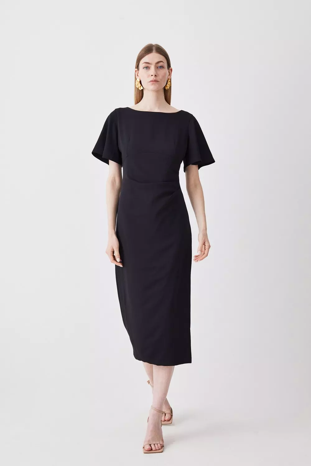 Warehouse short 2024 sleeve midi dress