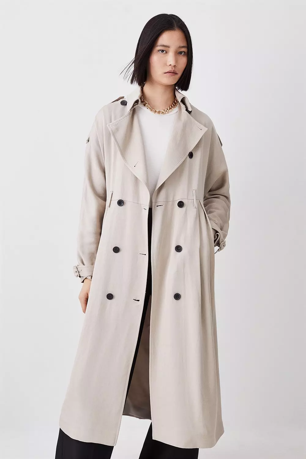 Premium Linen Rounded Sleeve Trench Coat | Karen Millen