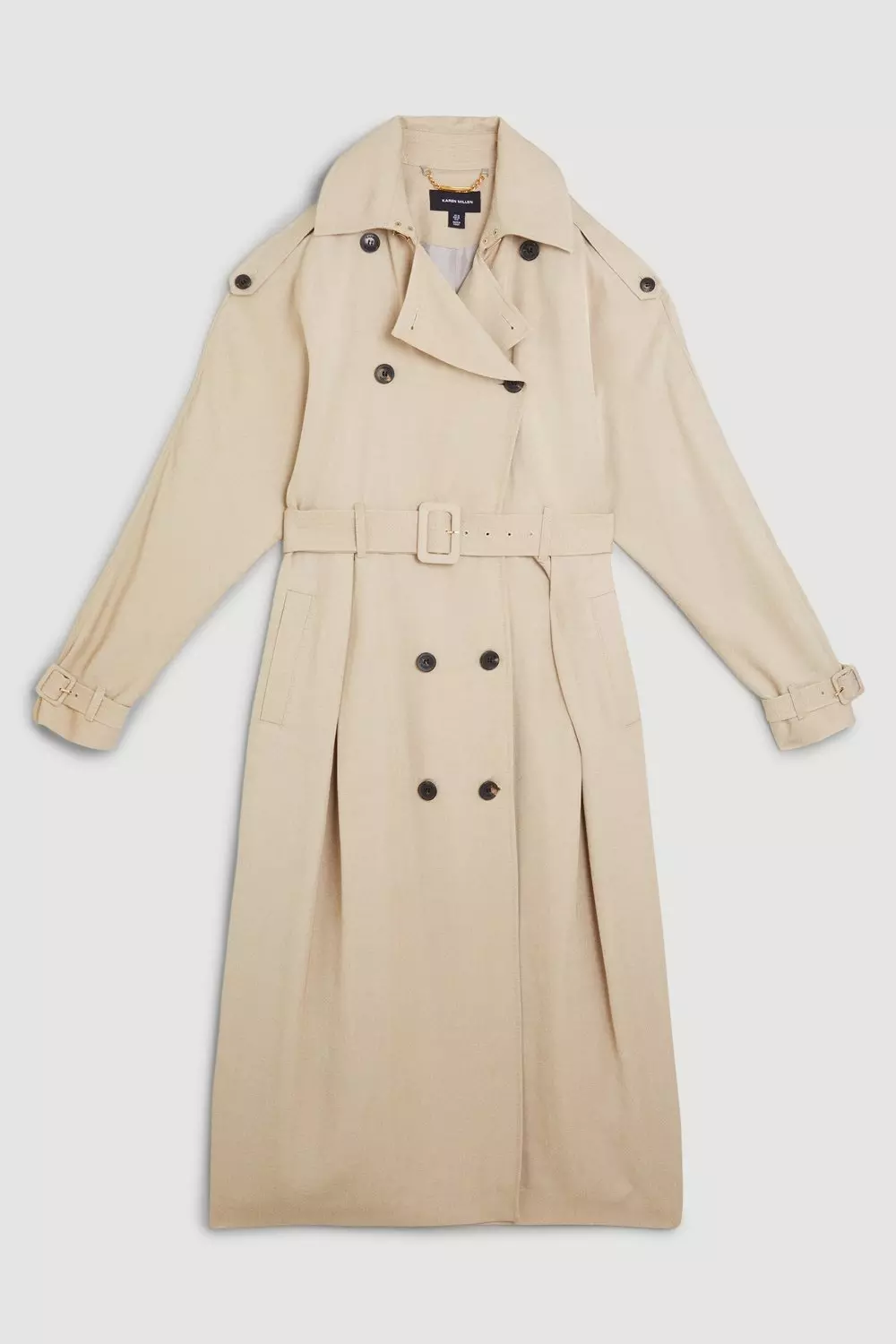 Premium Linen Rounded Sleeve Trench Coat | Karen Millen