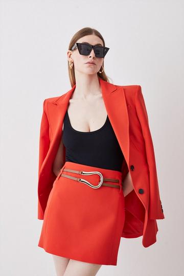 Clean Tailored Buckle Detail Mini Skirt red orange