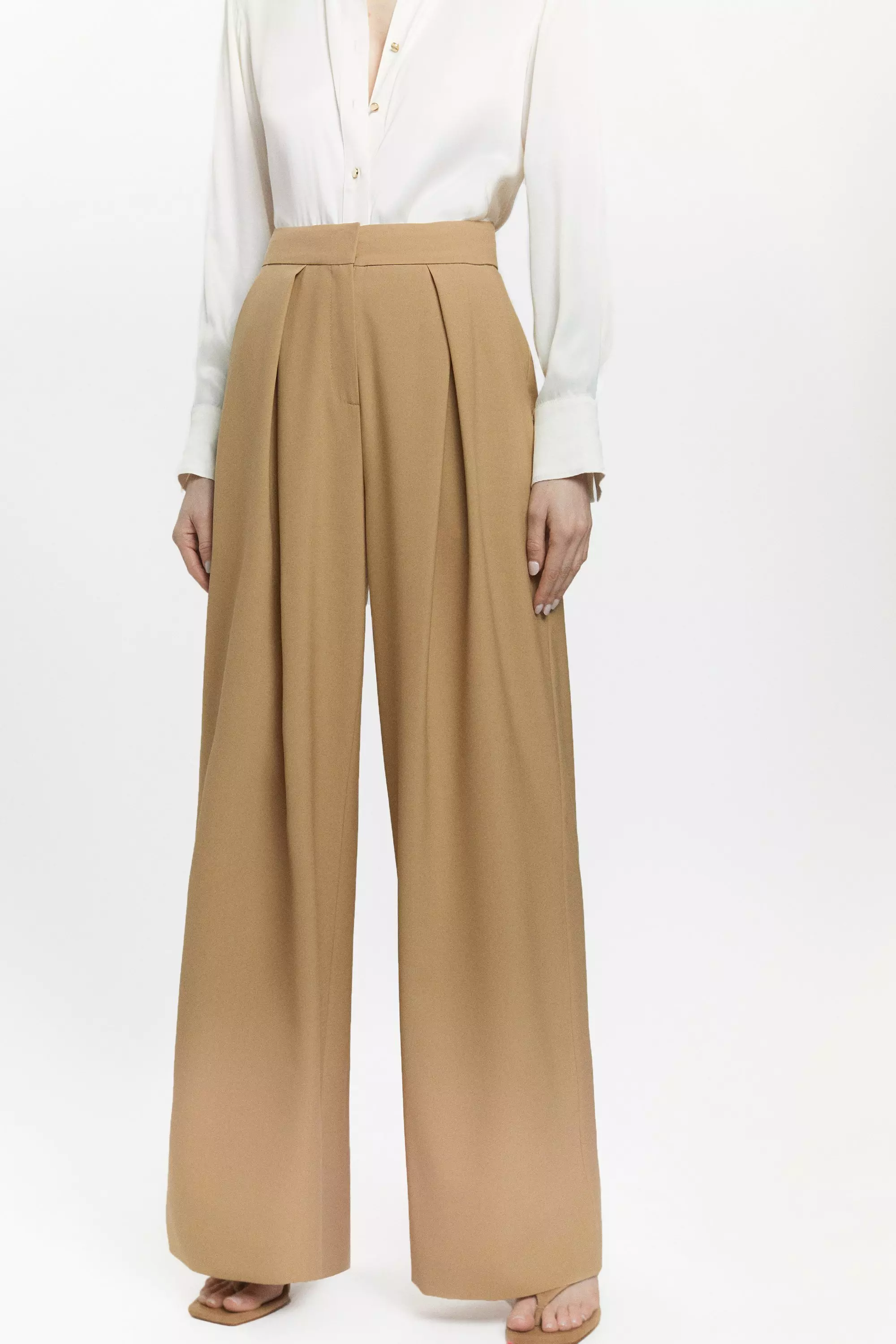 Wool Blend Pleat Front Wide Leg Trousers, Clothing Sale