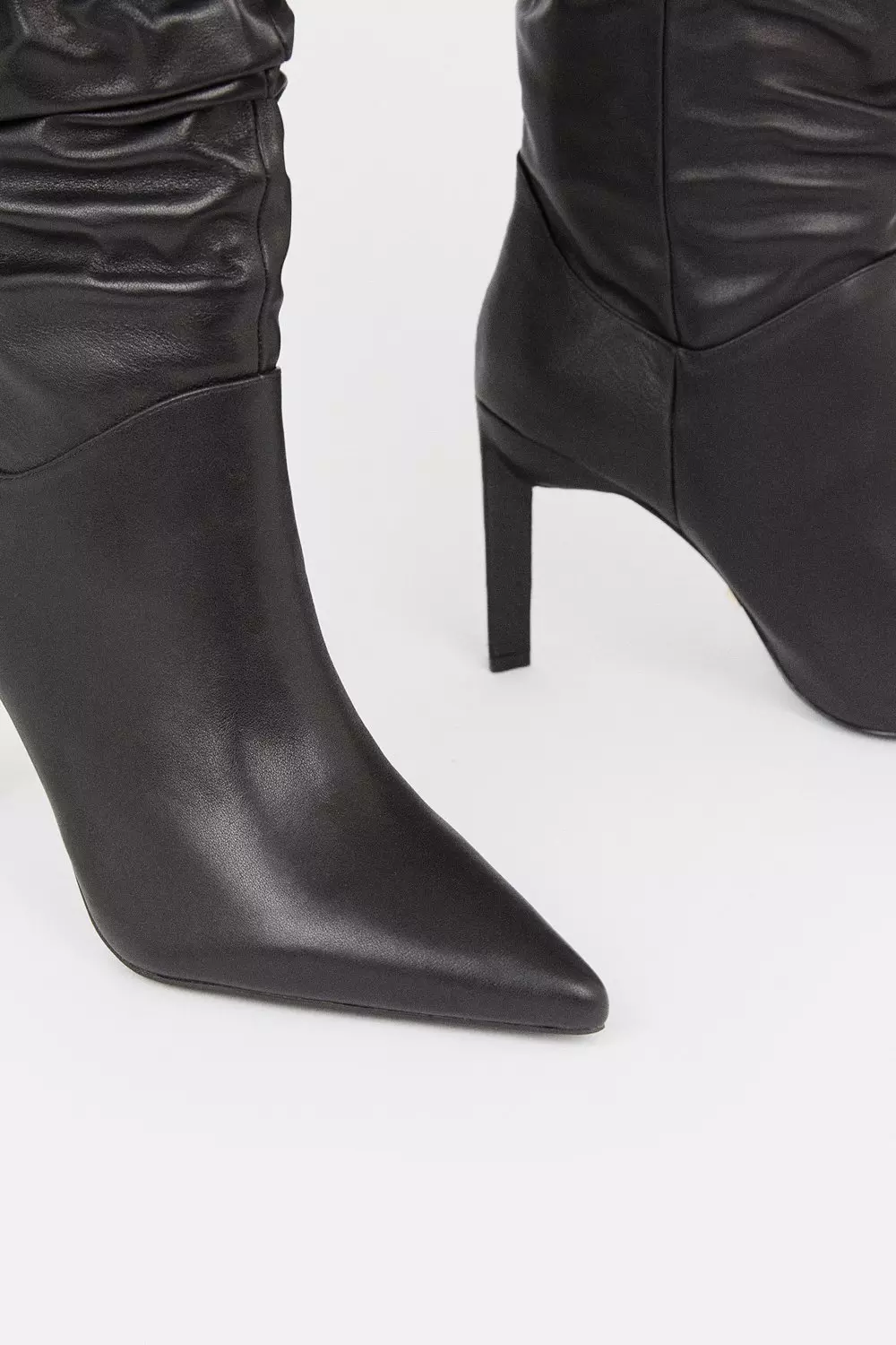 Mid calf leather boots with heel sale