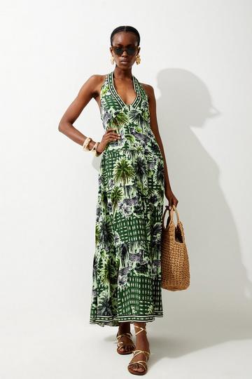 Summer Palm Tiered Maxi Dress green
