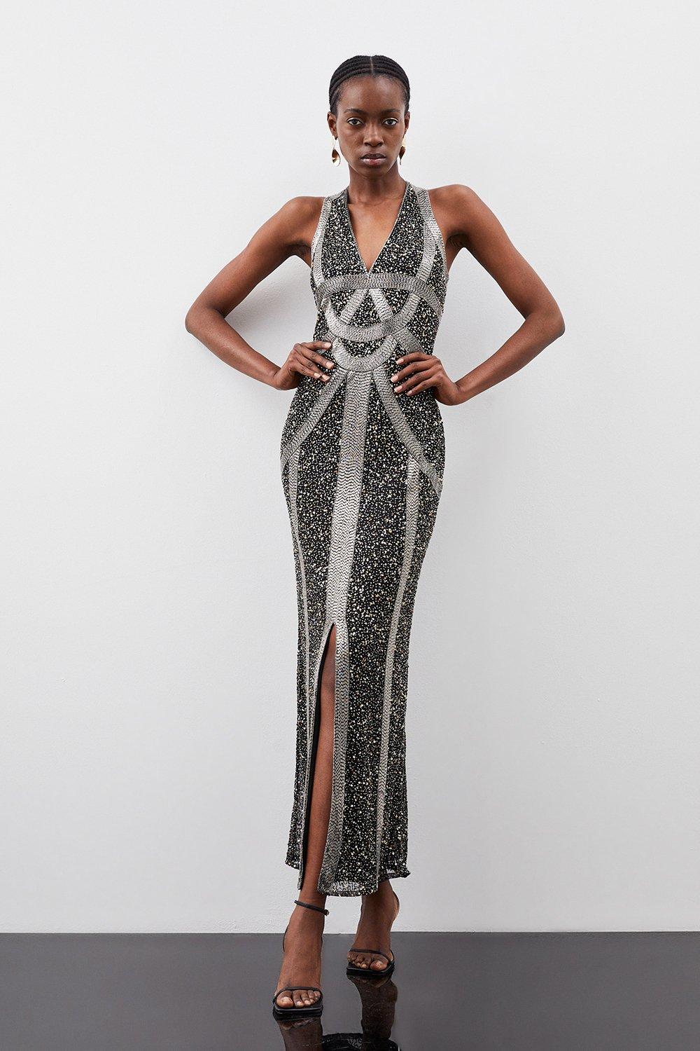 Tall Crystal Embellished Halter Maxi Dress | Karen Millen
