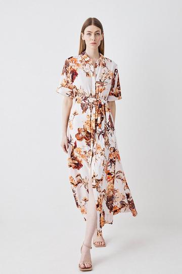 Multi Floral Shirt viscose Woven Maxi Dress
