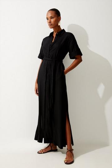 Short Sleeve Viscose Woven Maxi Dress black