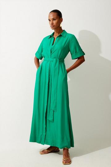 Green Short Sleeve Viscose Woven Maxi Dress