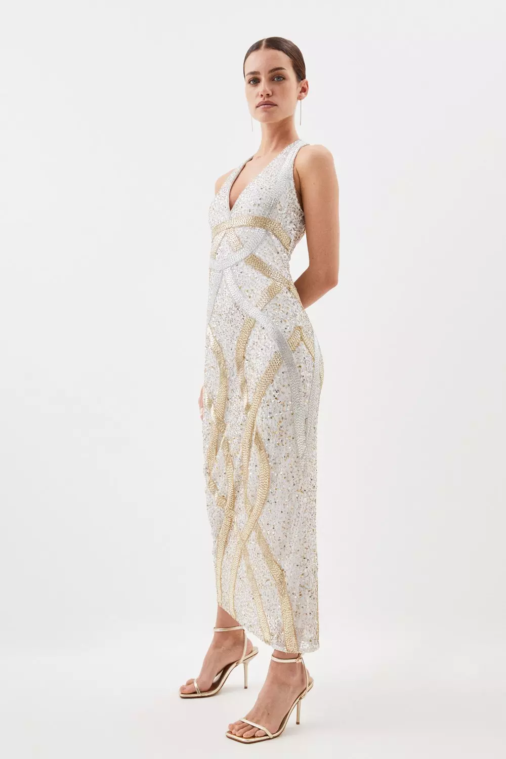 Karen millen white 2025 and gold dress