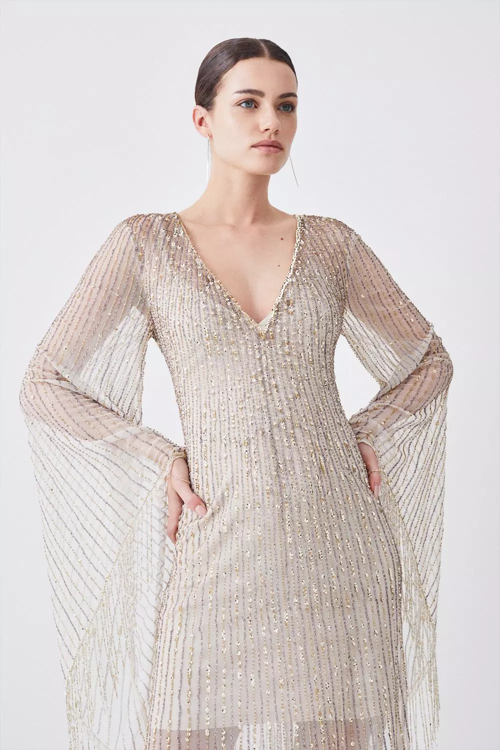 Long sleeve outlet sequin fringe dress