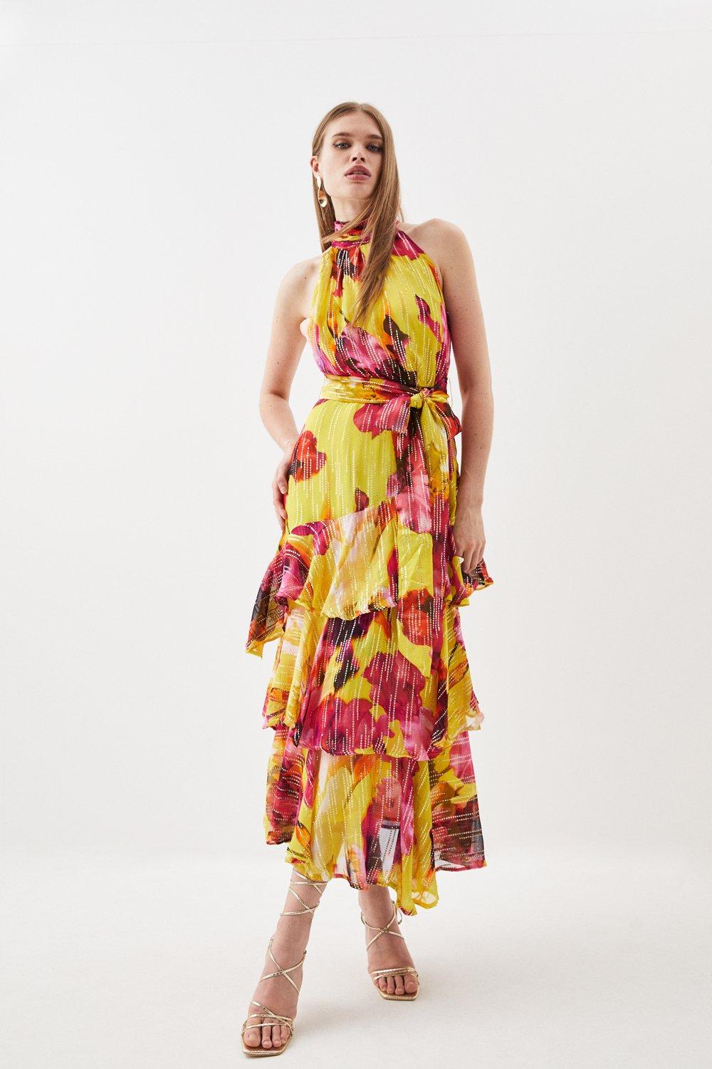 Karen millen ruffled floral dress sale