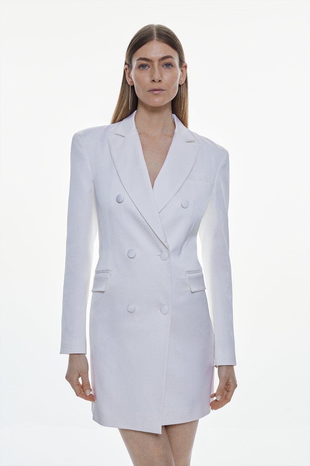 Ivory Double Breasted Blazer Dress Trench Coat